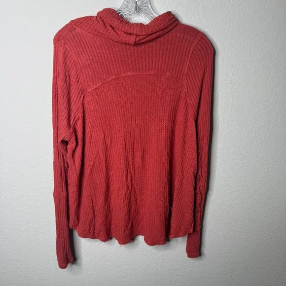 WE THE FREE Orange Waffle Knit Cowl Neck High Low Long Sleeve Top Women S - Picture 2 of 10